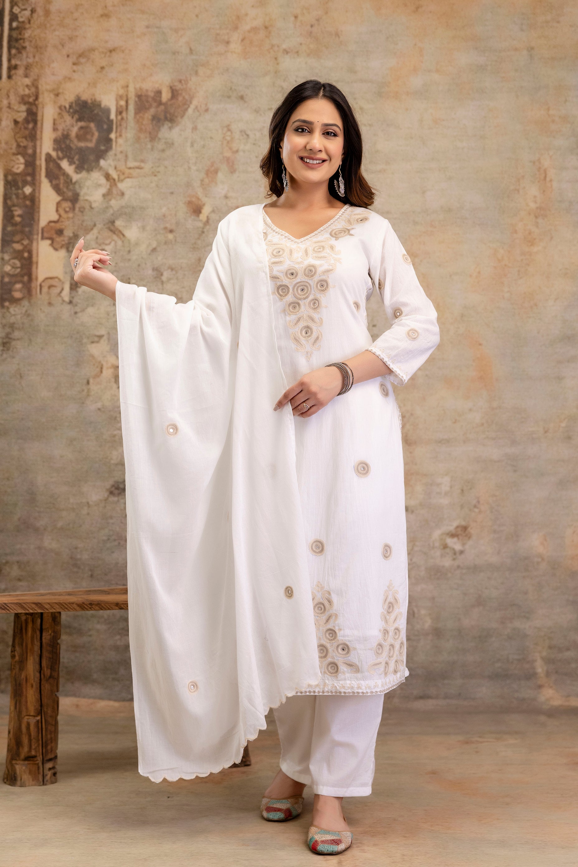 Safed Sunehri Suit Set