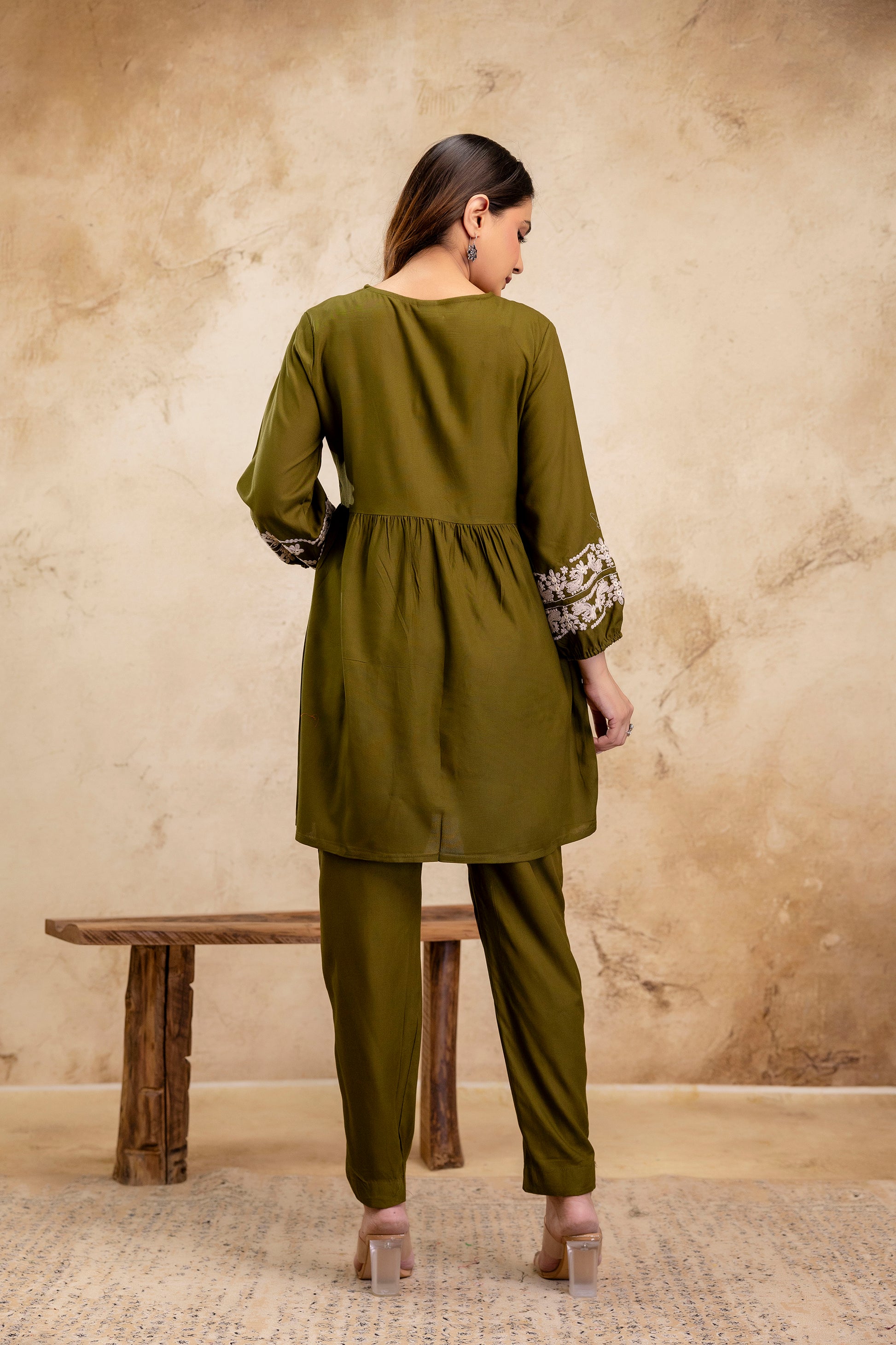 Noor Olive Peplum Set