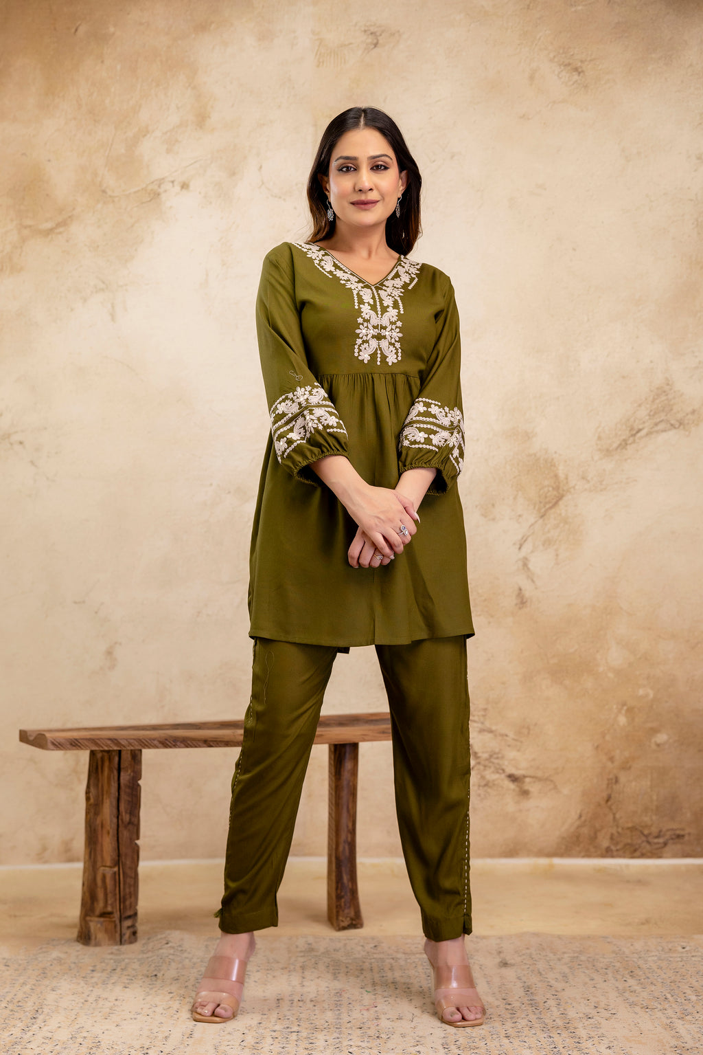Noor Olive Peplum Set