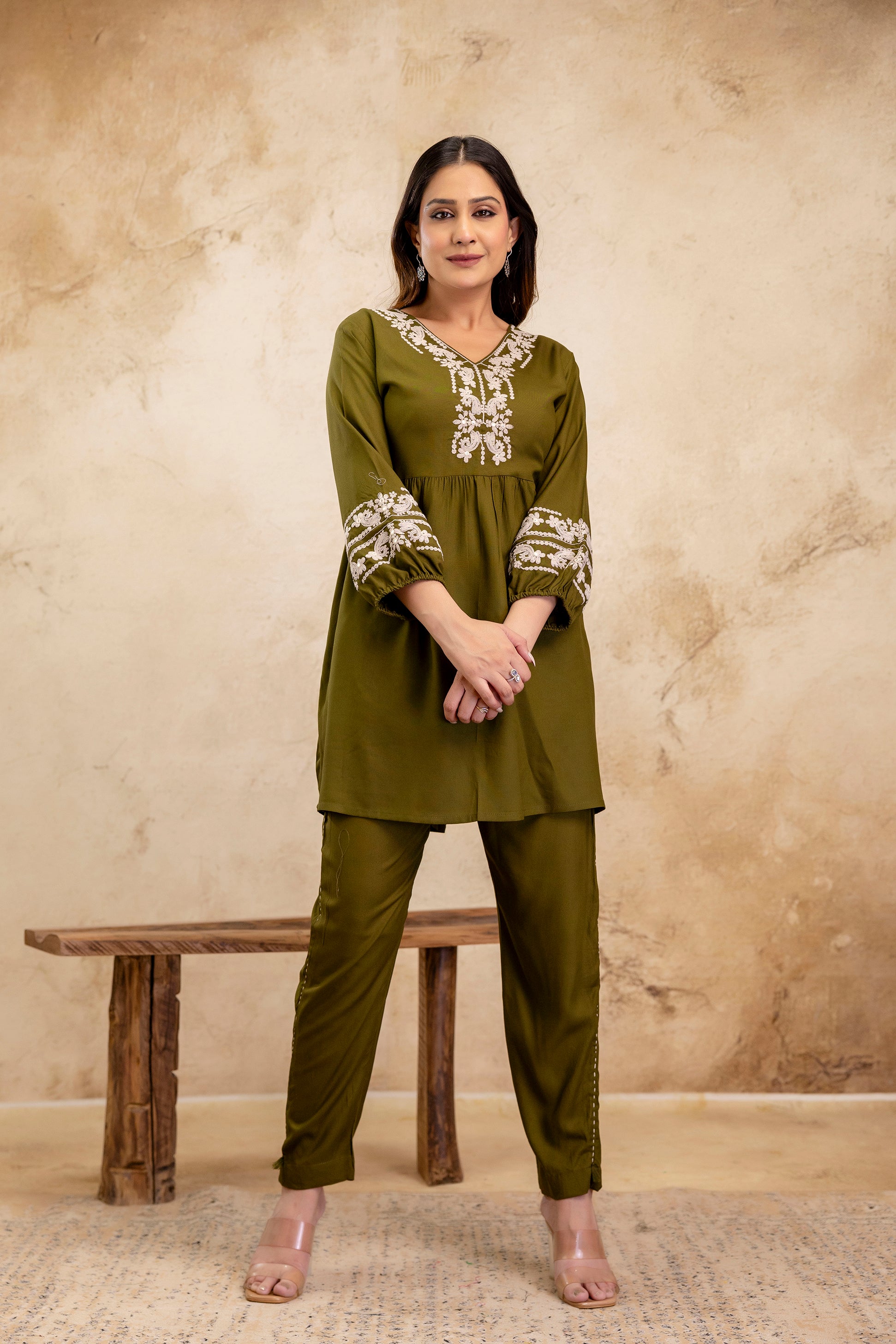 Noor Olive Peplum Set