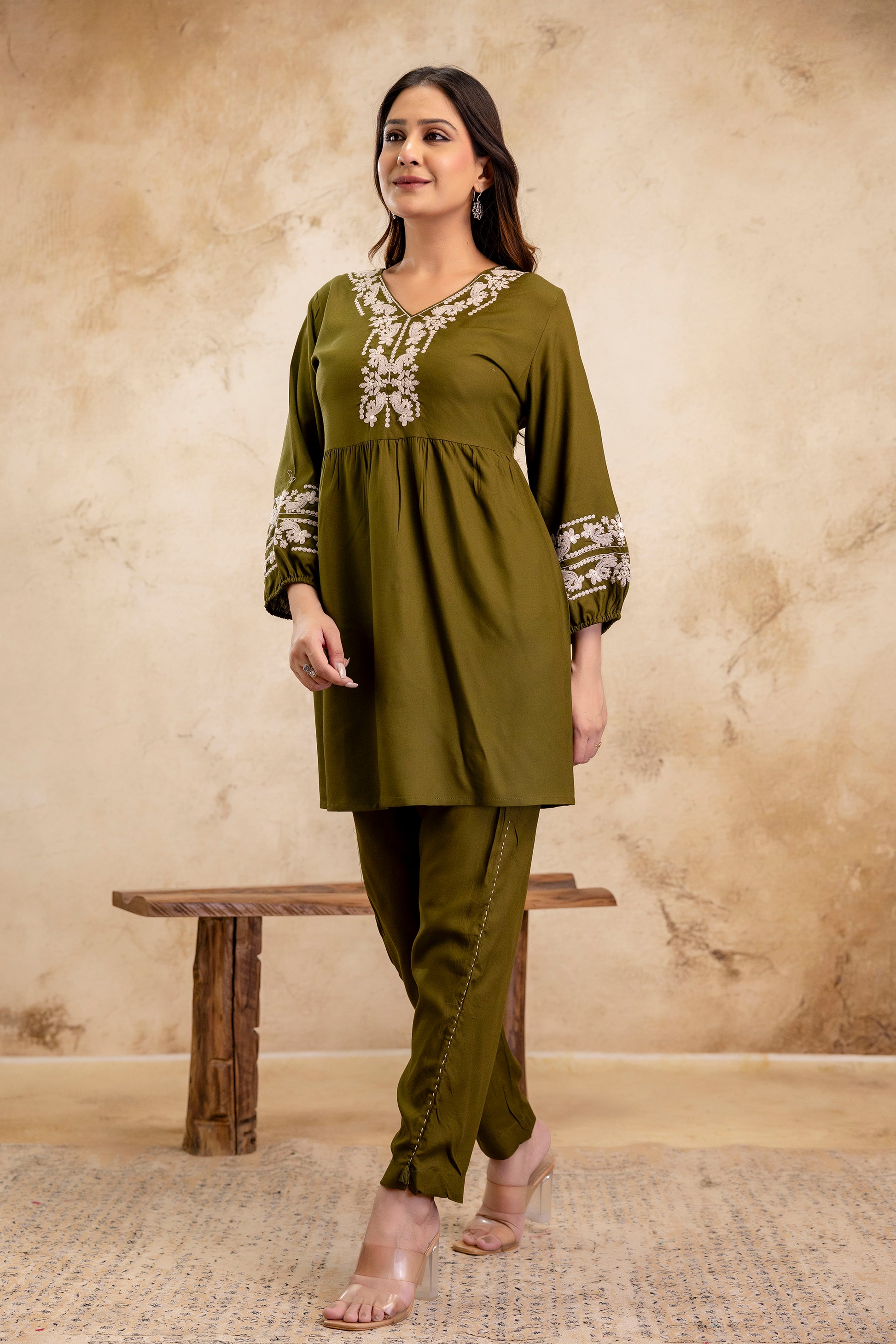 Noor Olive Peplum Set