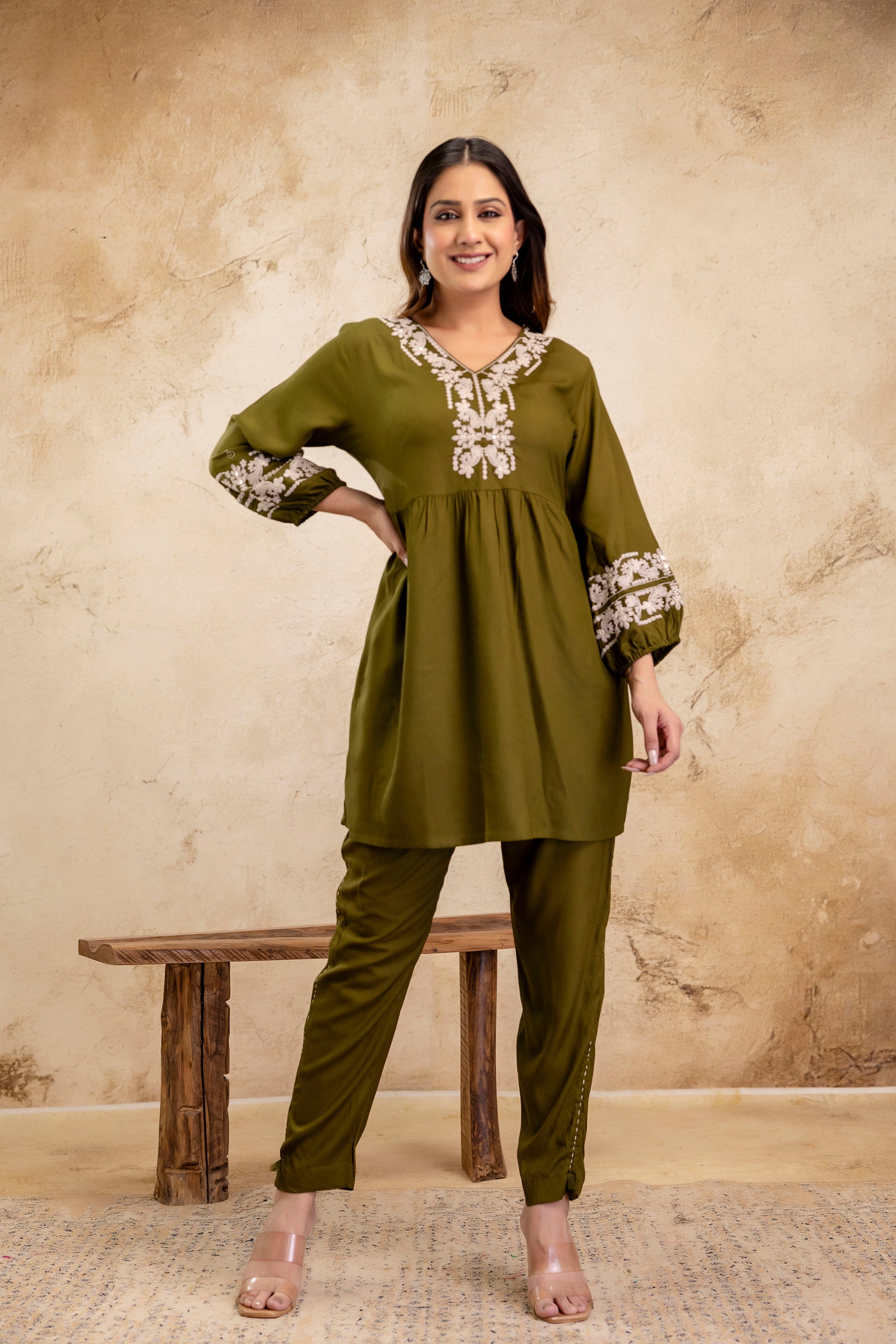 Noor Olive Peplum Set