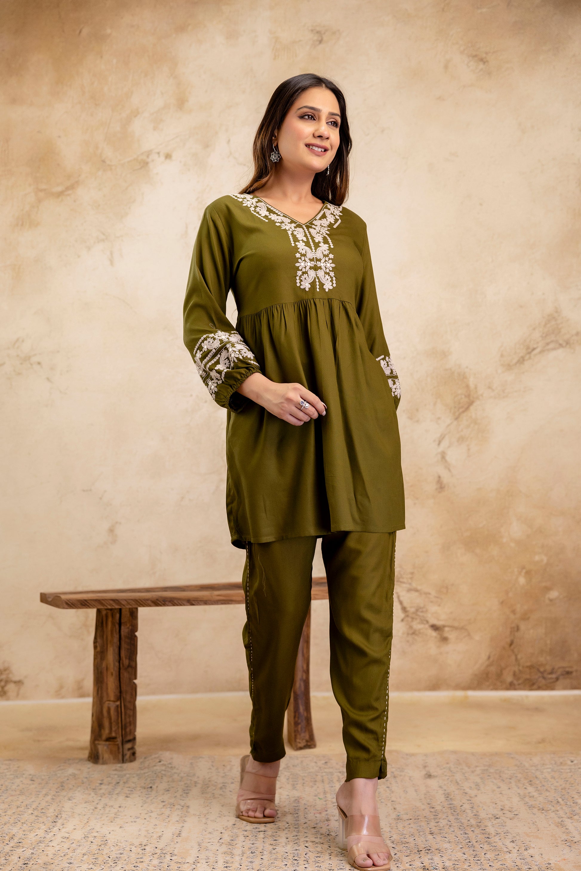 Noor Olive Peplum Set