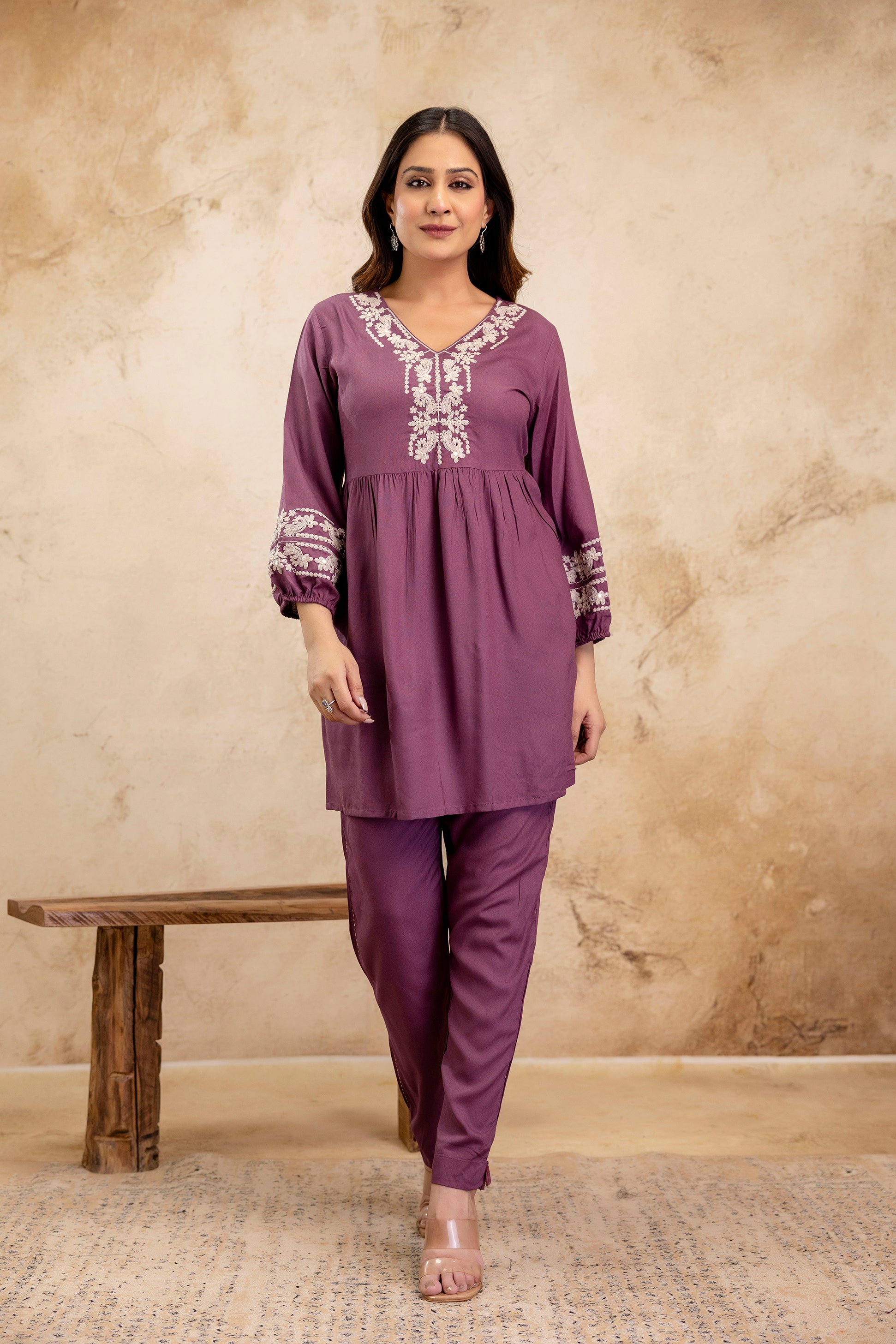 Noor Purple Peplum Set