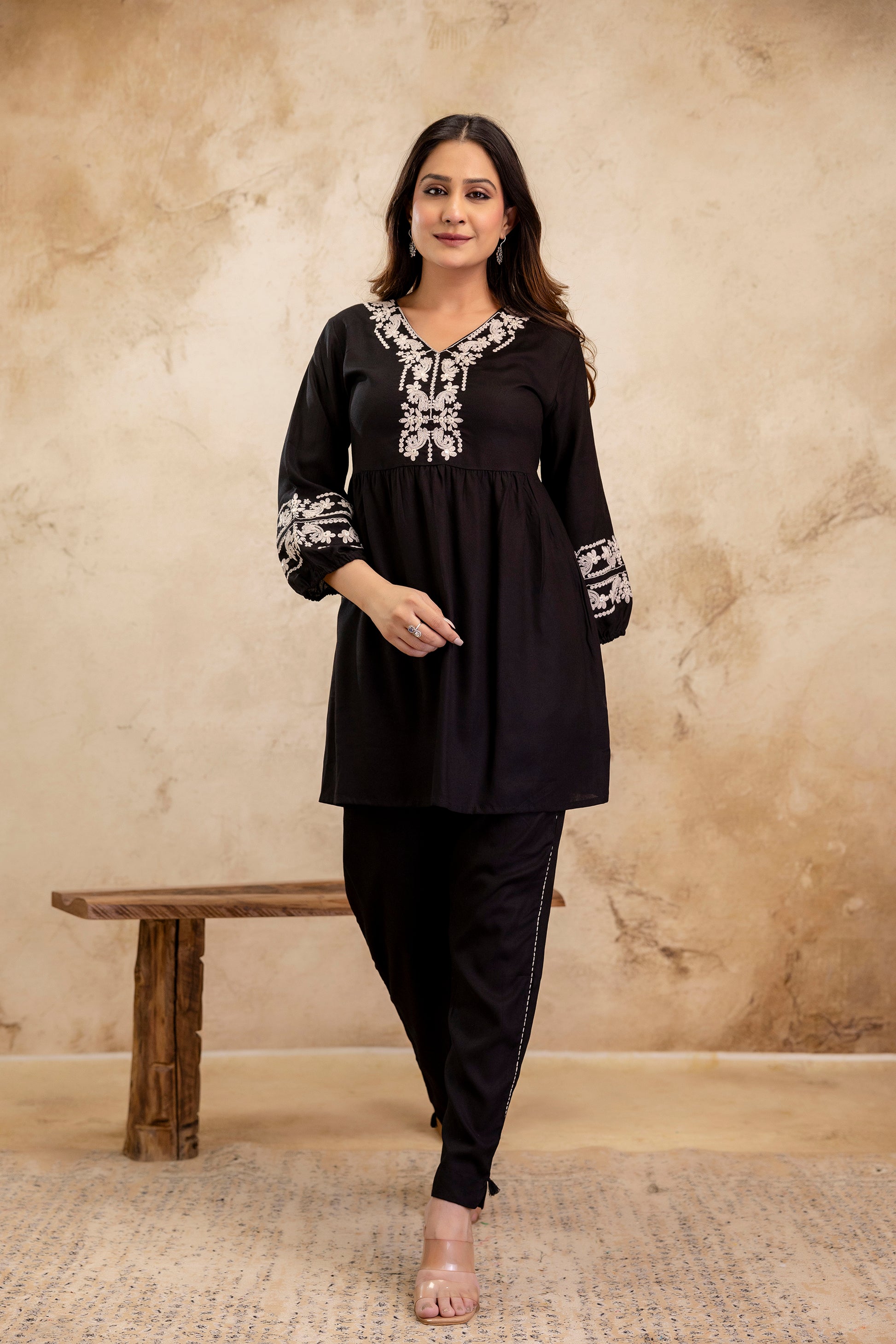 Noor Black Peplum Set