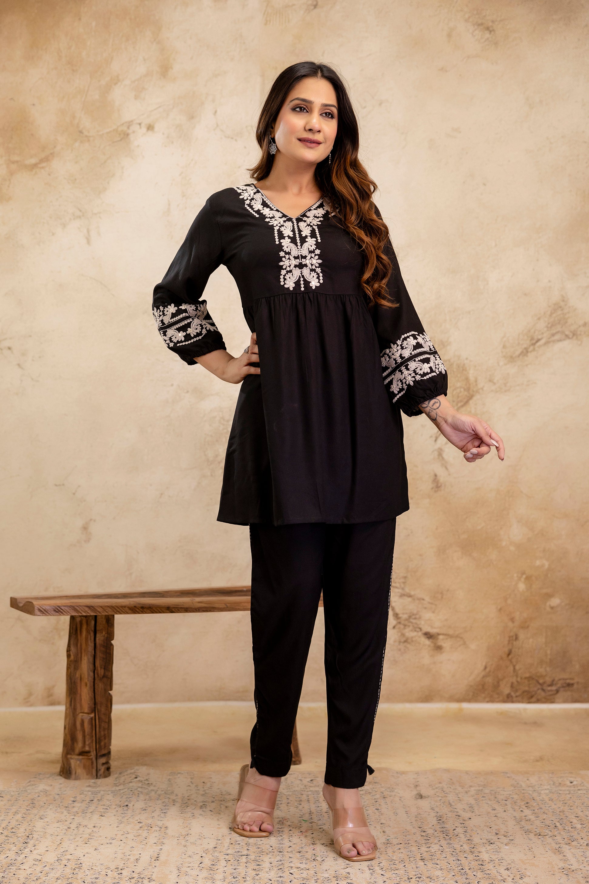 Noor Black Peplum Set