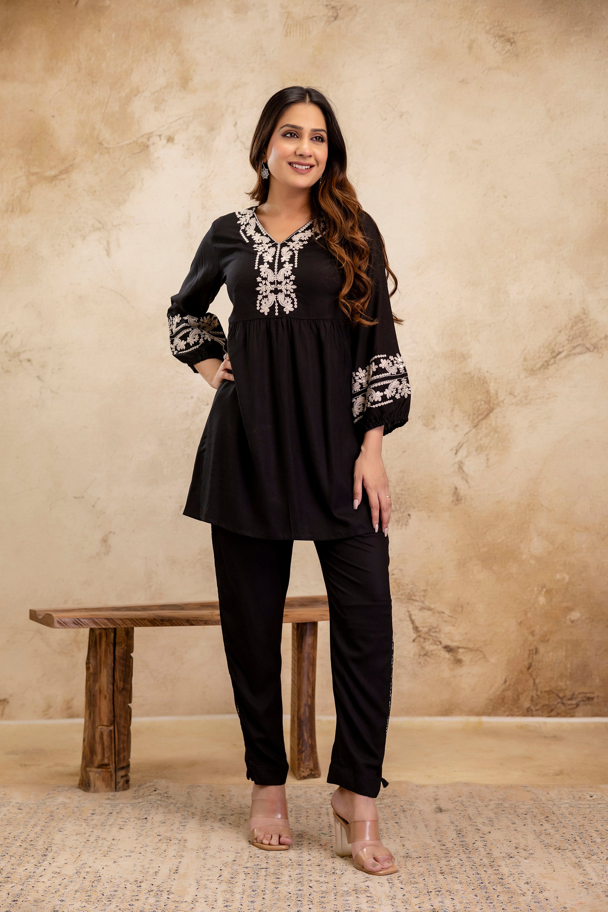 Noor Black Peplum Set