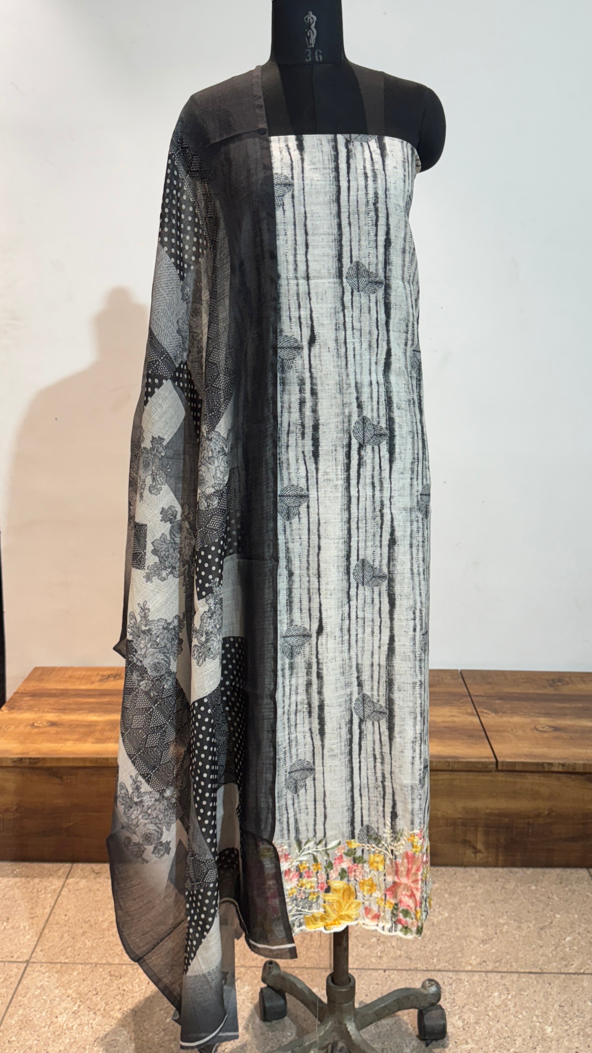 Black & White Cotton Digital Print Unstitched Suit Set