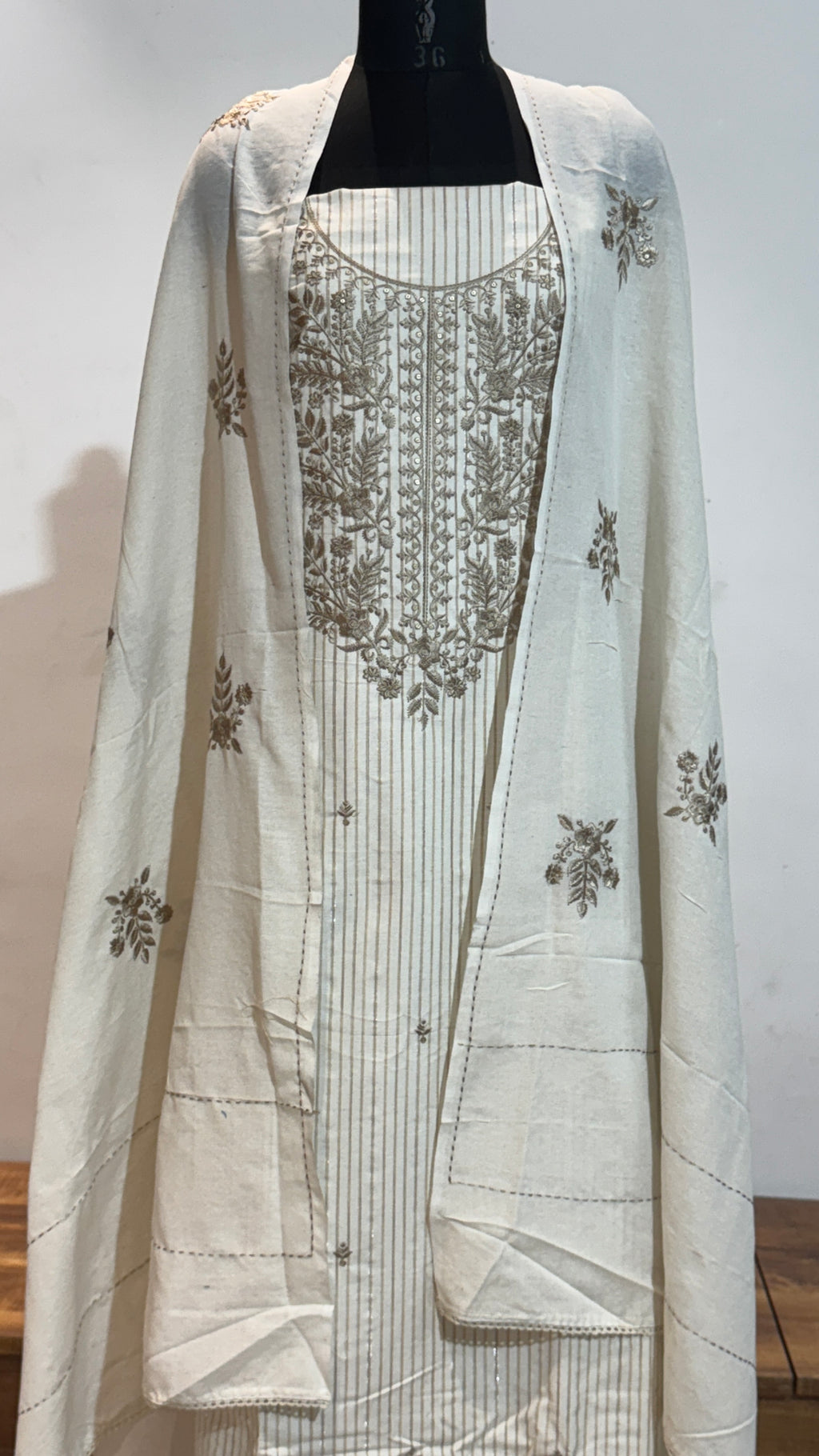 Offwhite Cotton Handloom Unstitched Suit Set
