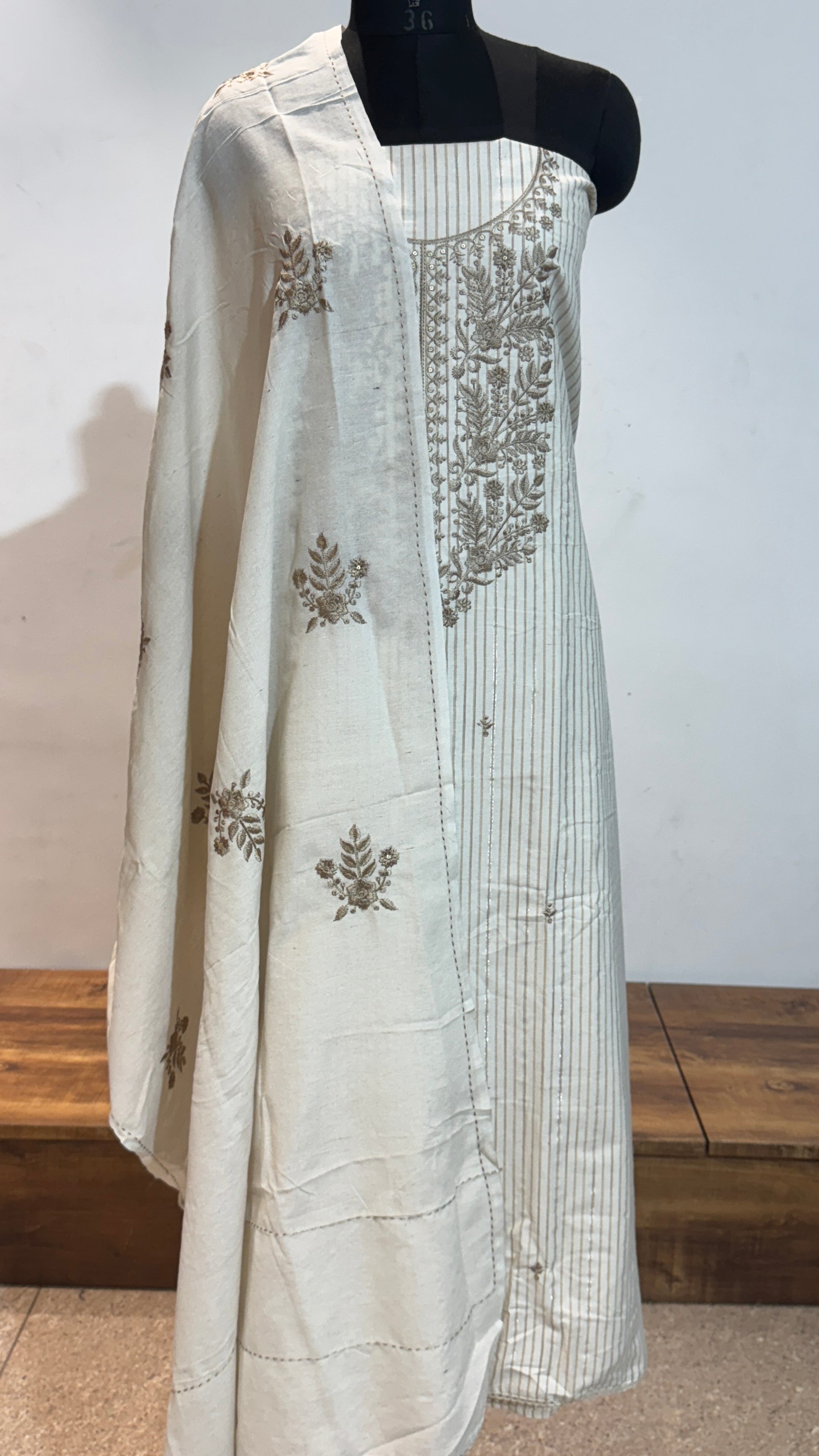 Offwhite Cotton Handloom Unstitched Suit Set