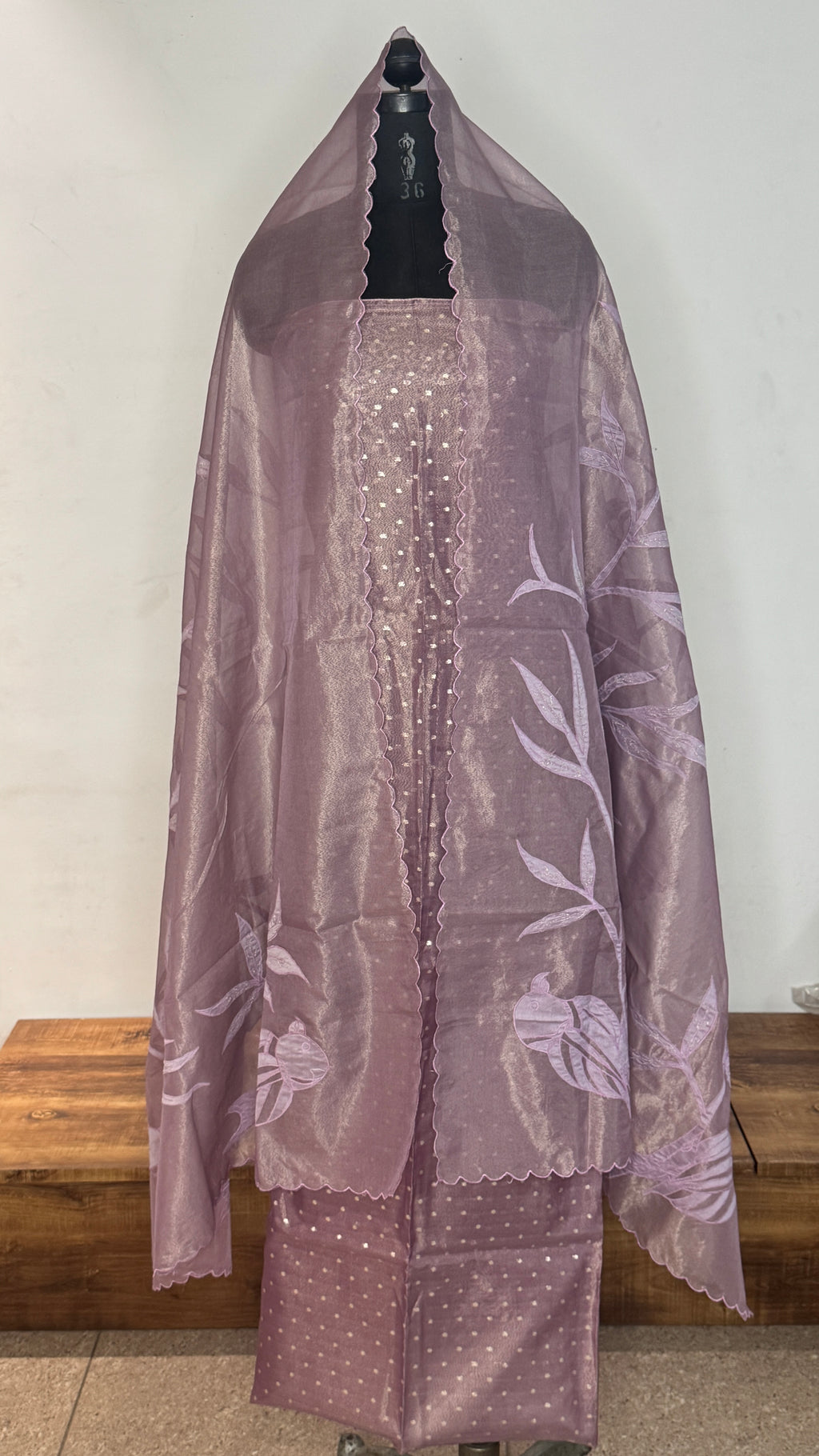 Lavender Chanderi Silk Unstitched Suit Set