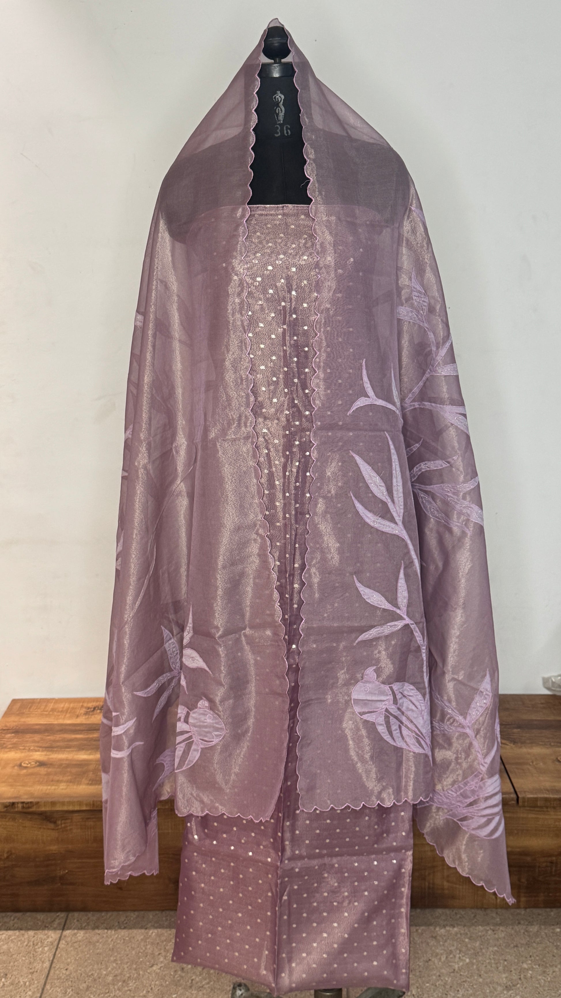 Lavender Chanderi Silk Unstitched Suit Set