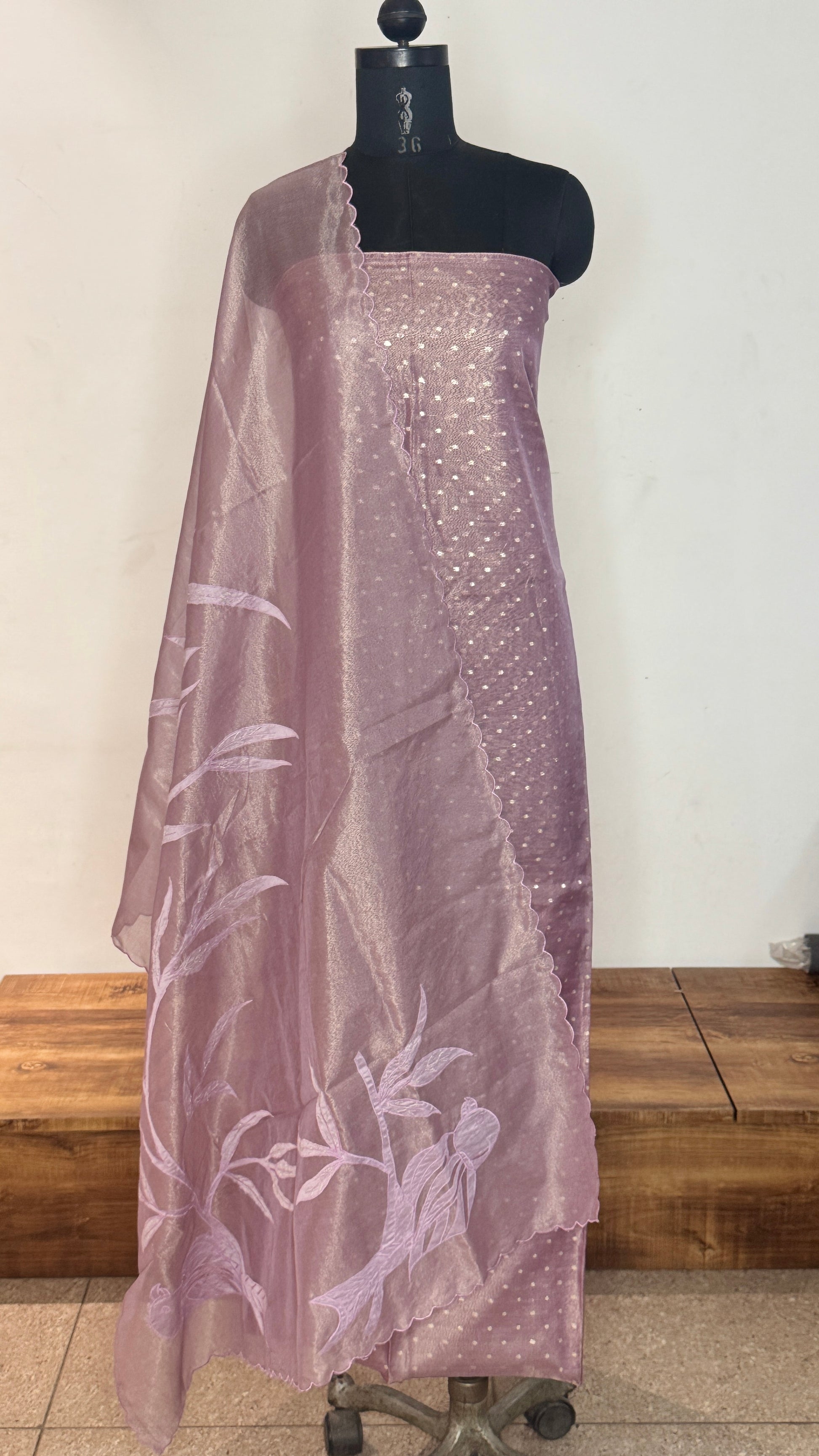 Lavender Chanderi Silk Unstitched Suit Set