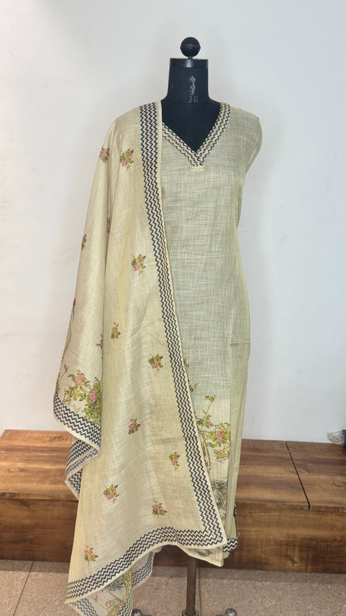 Beige Tissue Linen Unstitched Suit Set