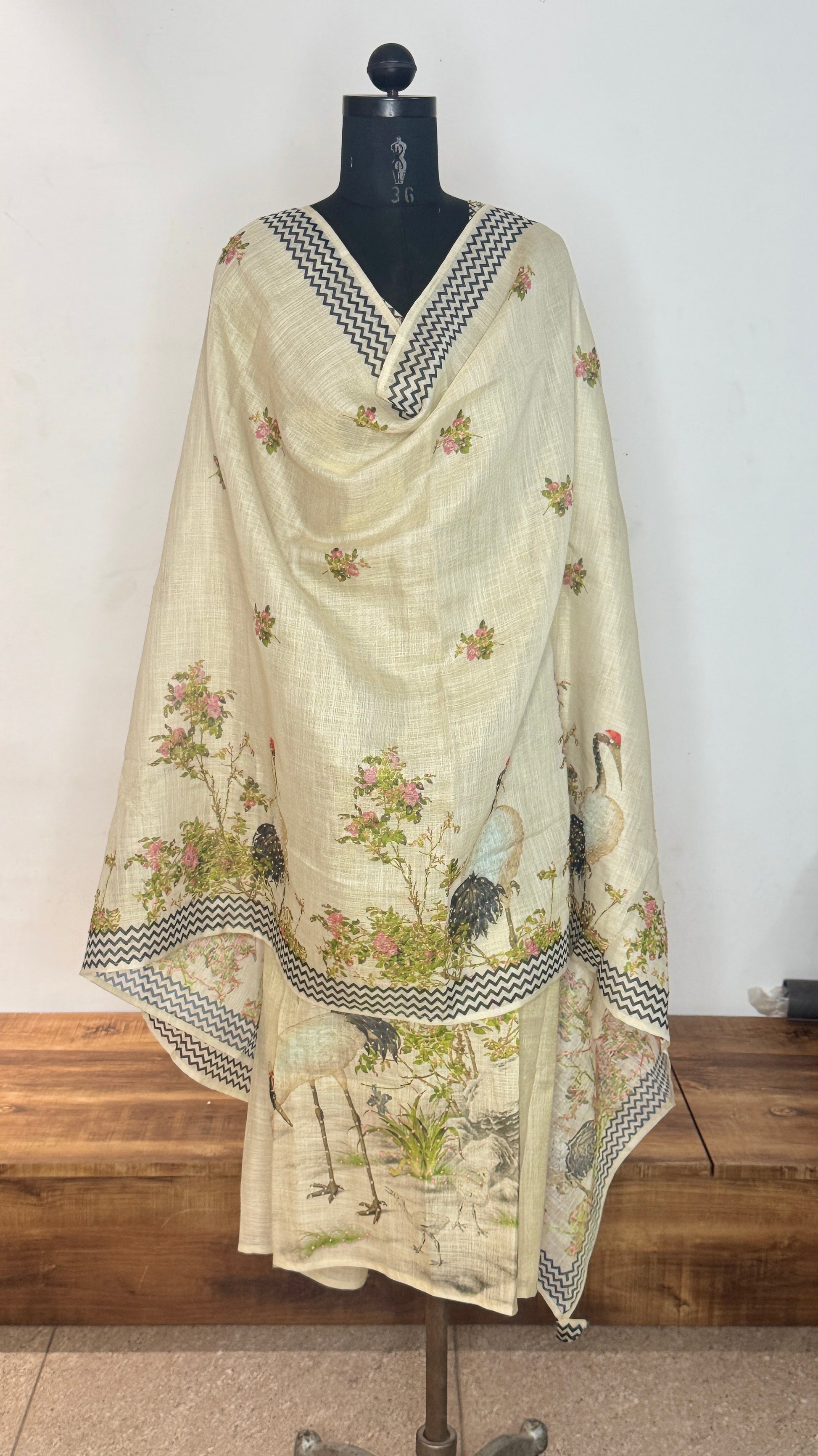 Beige Tissue Linen Unstitched Suit Set