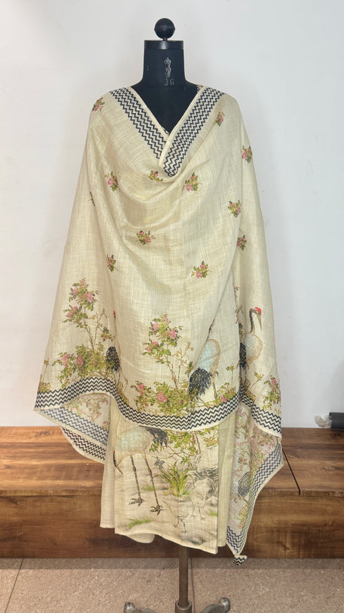 Beige Tissue Linen Unstitched Suit Set
