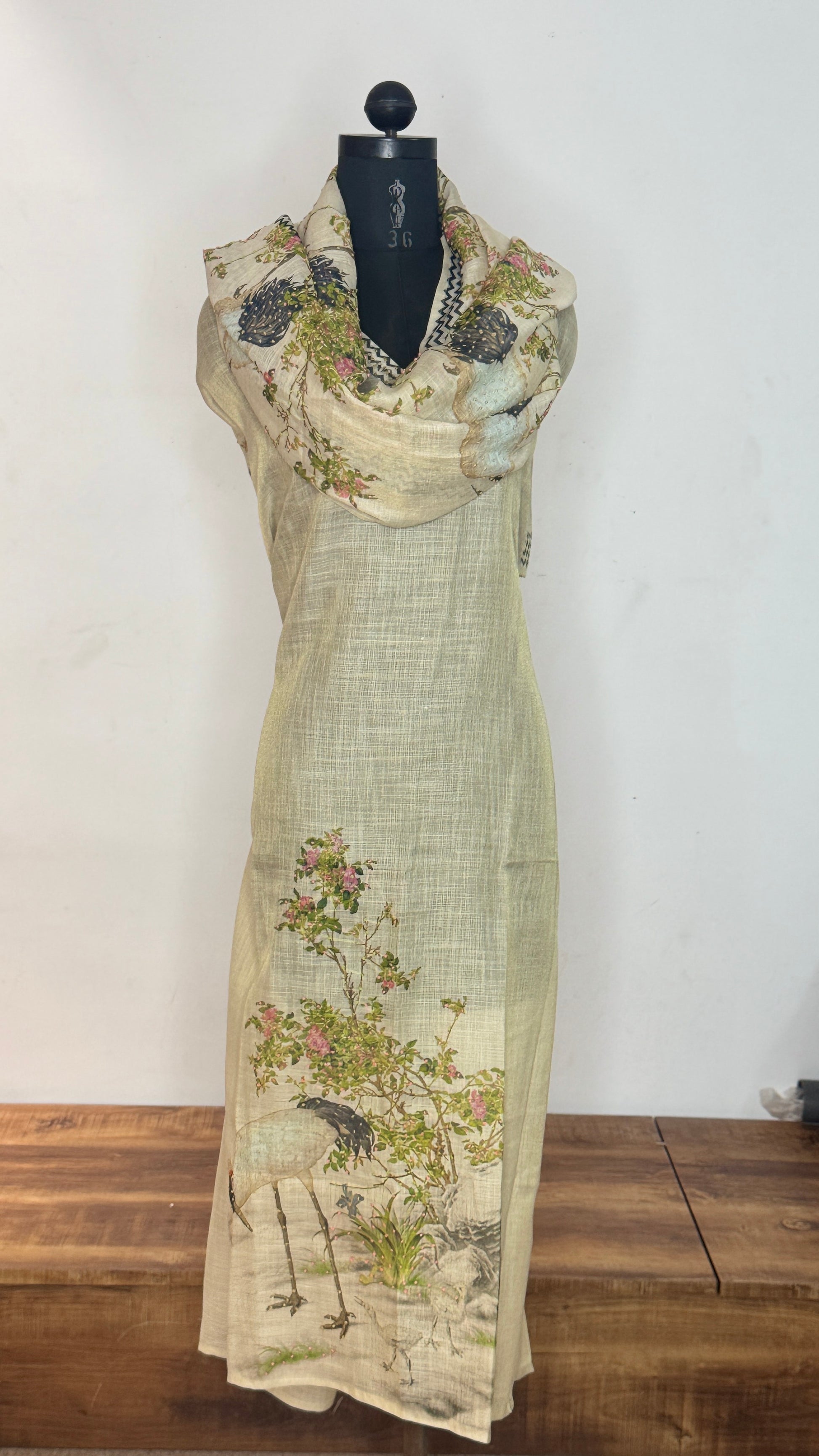 Beige Tissue Linen Unstitched Suit Set