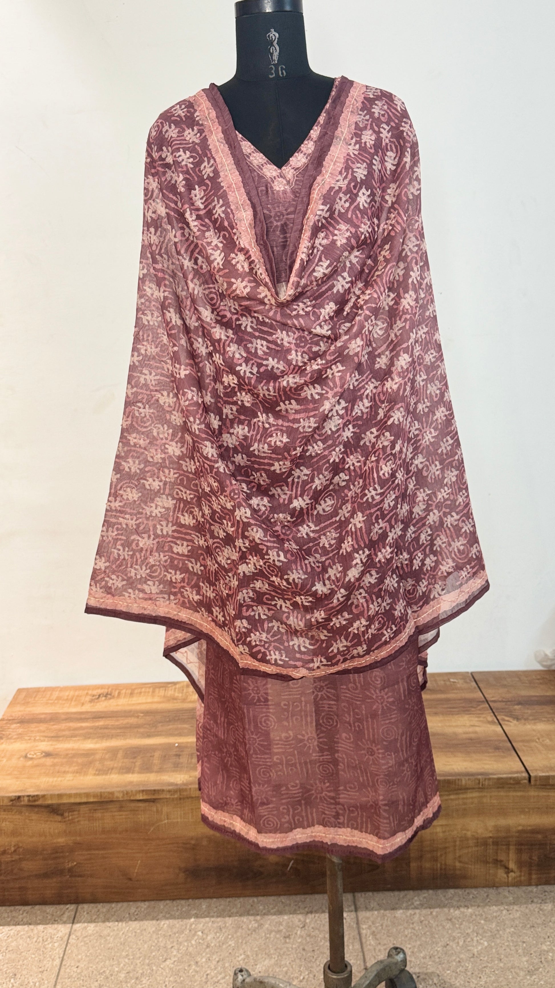 Maroon Threadwork Cotton Unstitched Suit Set