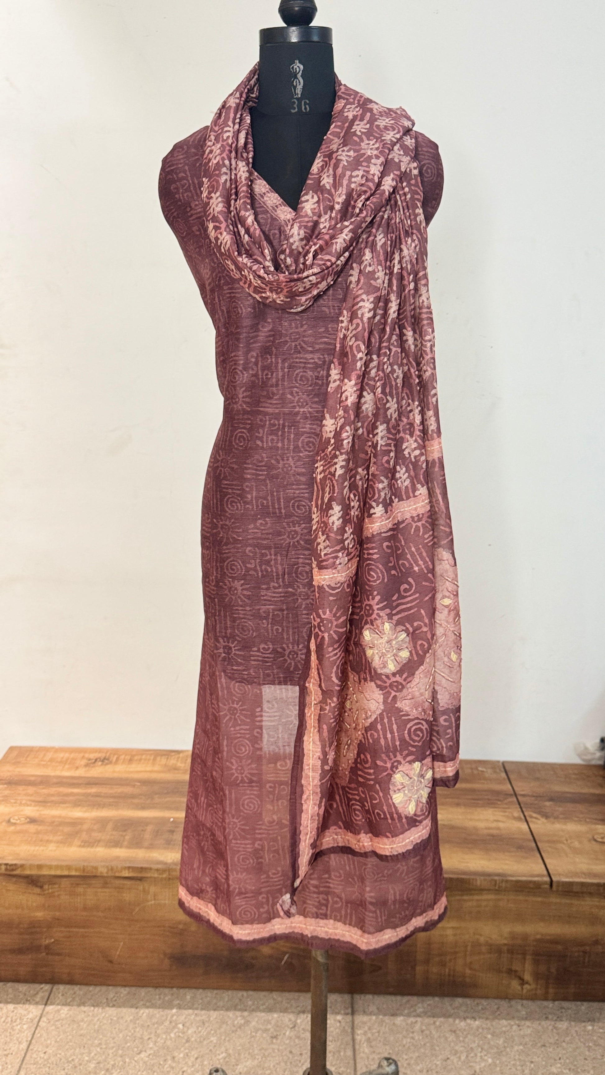 Maroon Threadwork Cotton Unstitched Suit Set