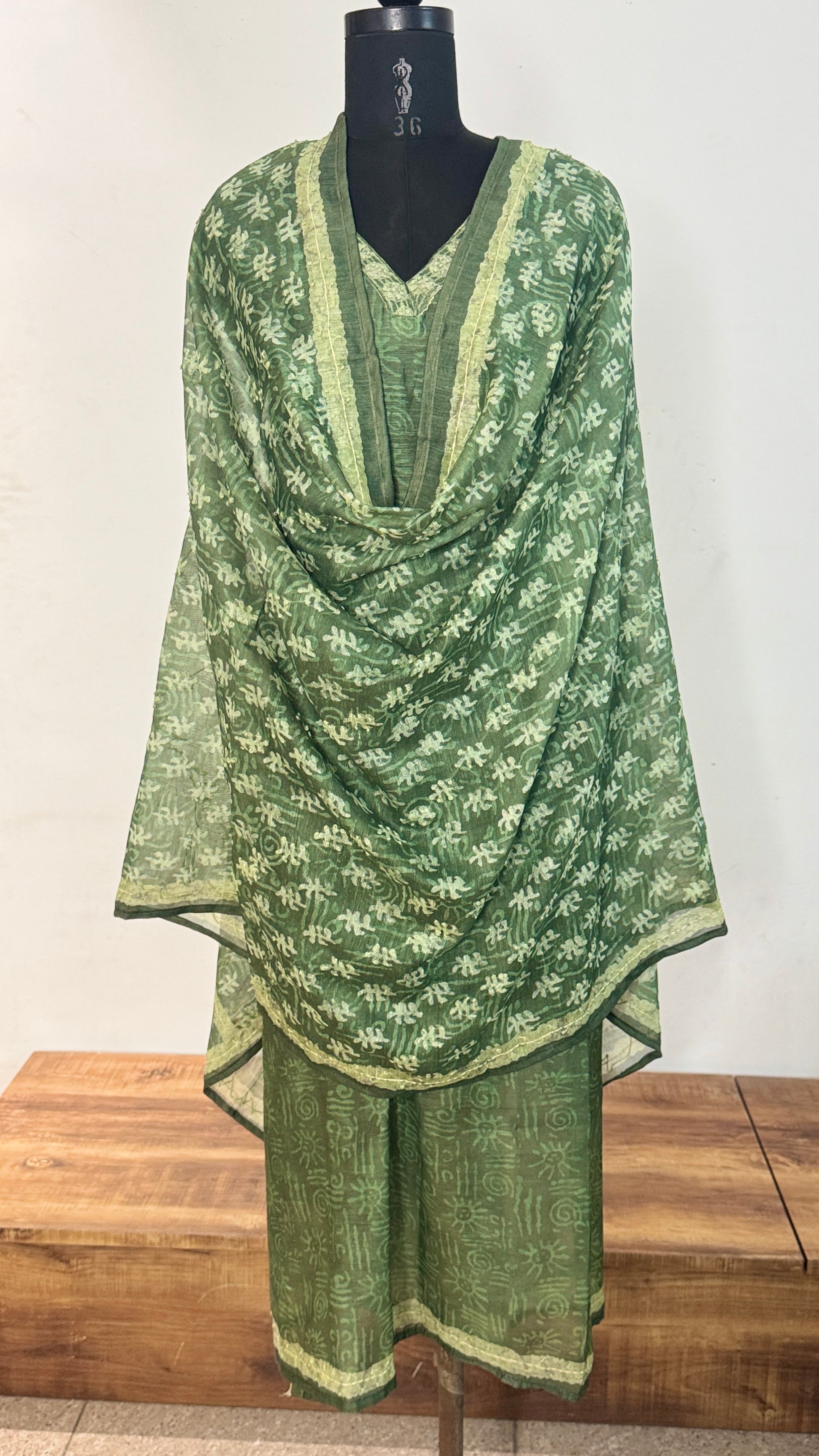 Bottle Green Kantha Unstitched Suit Set