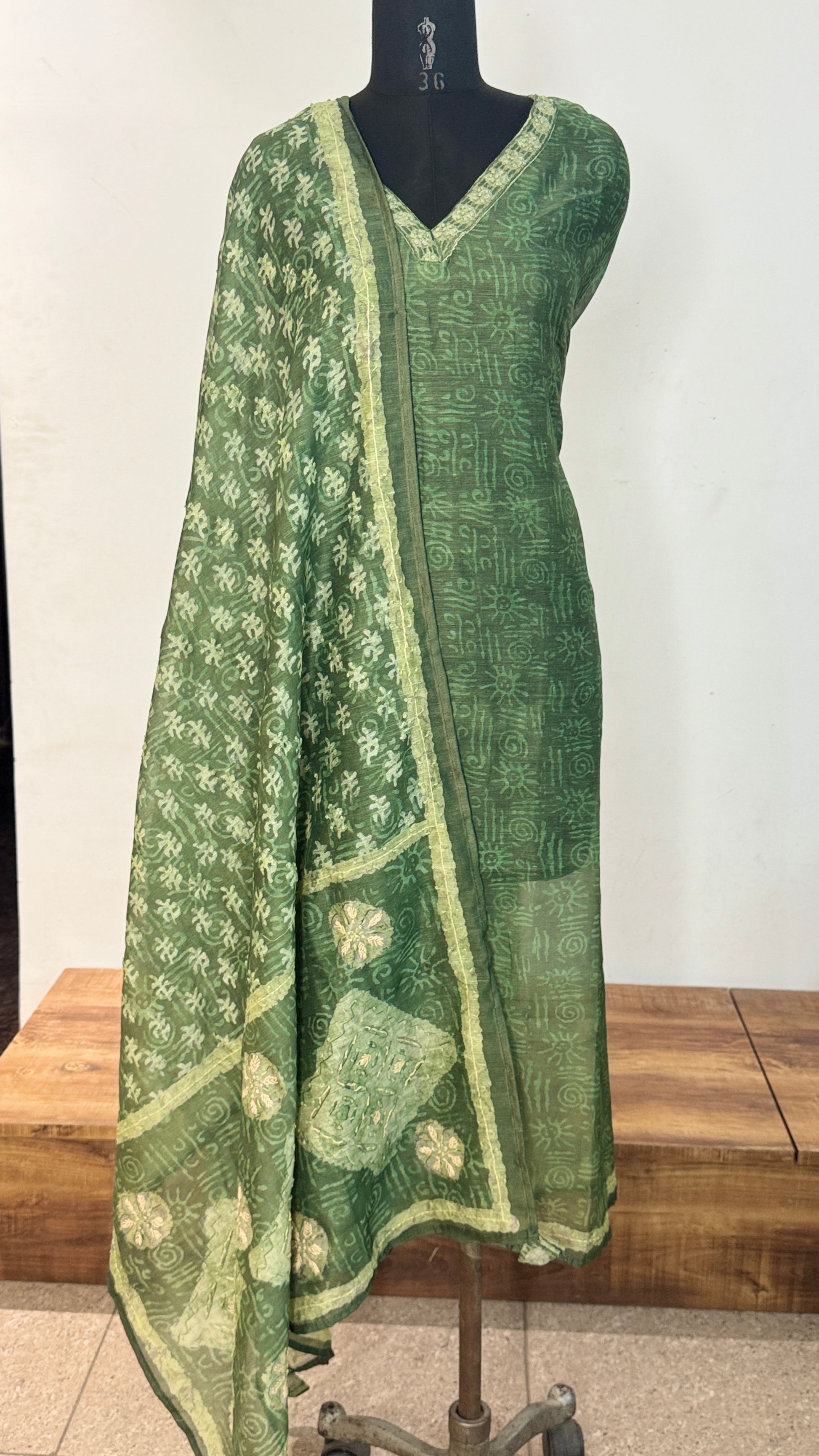 Bottle Green Kantha Unstitched Suit Set