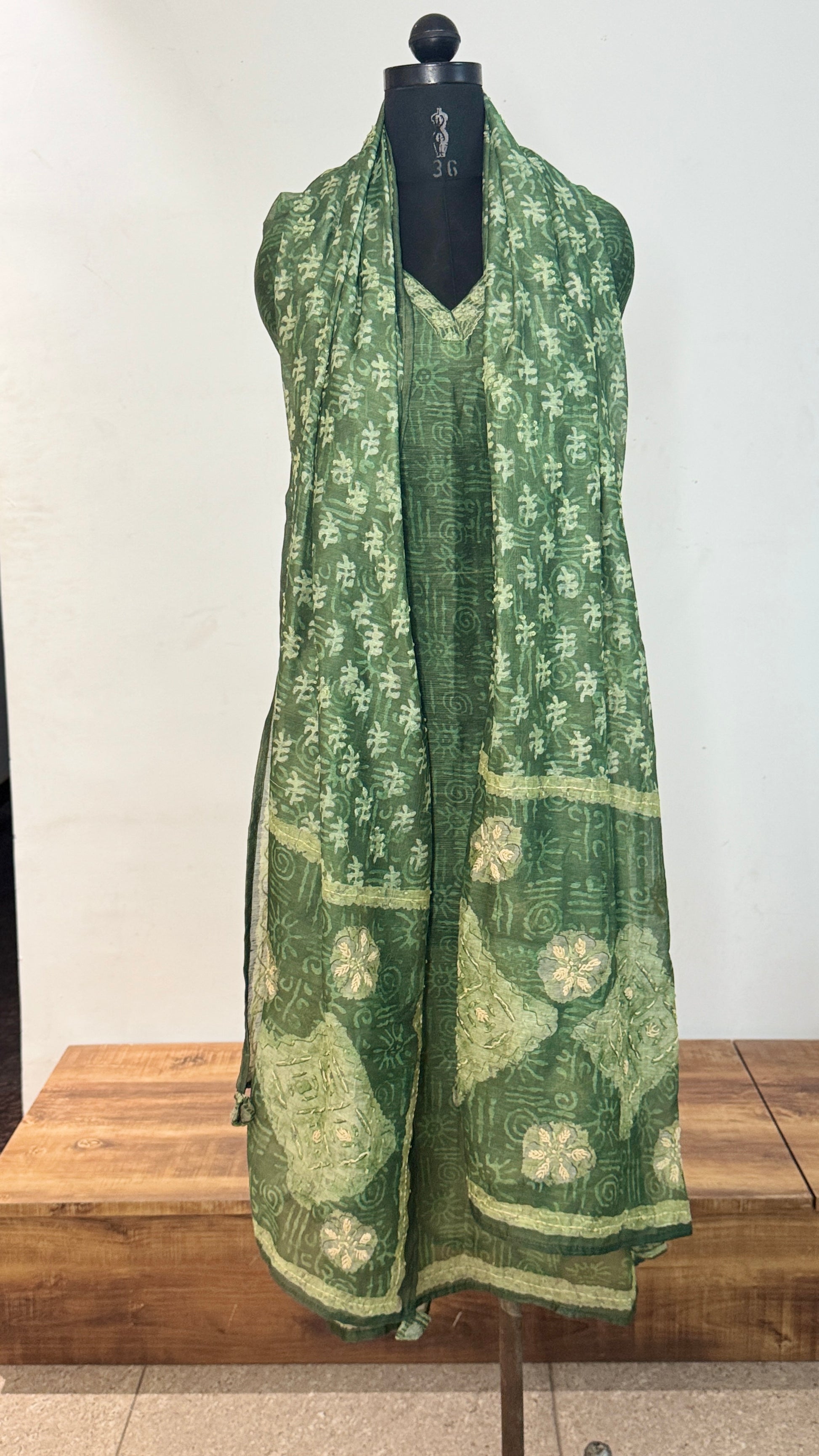 Bottle Green Kantha Unstitched Suit Set