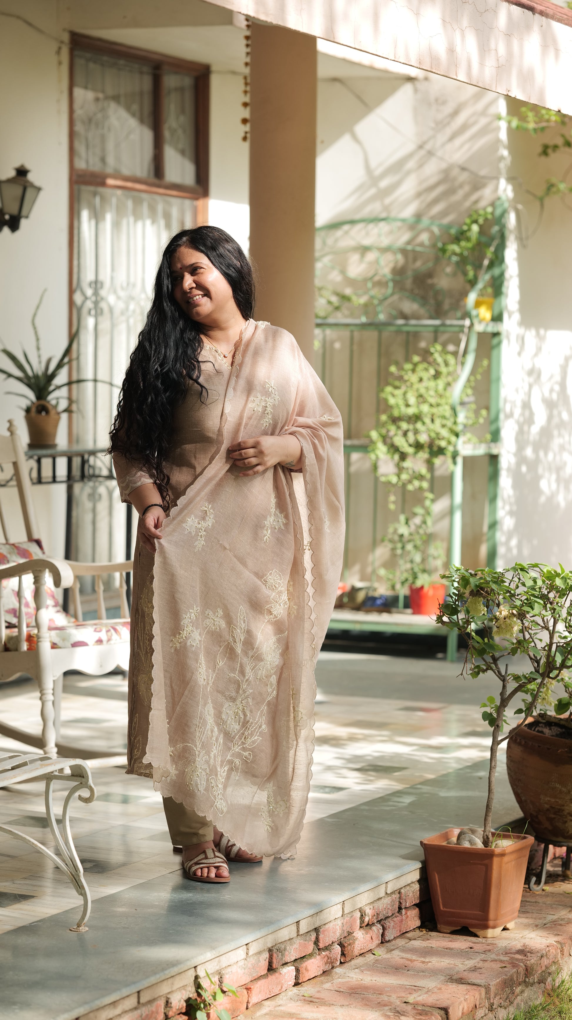 Beige Embroidered Suit Set
