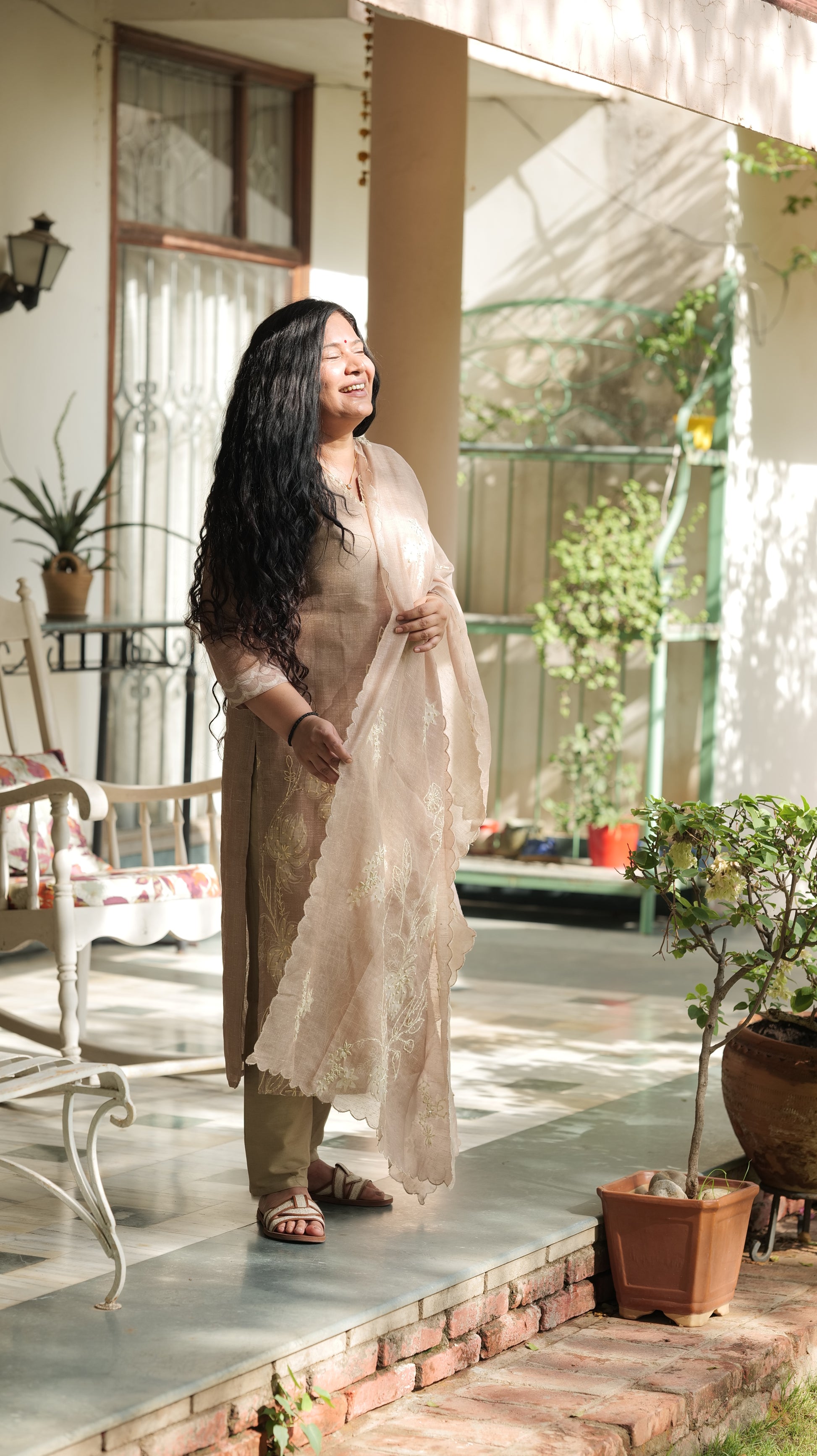 Beige Embroidered Suit Set
